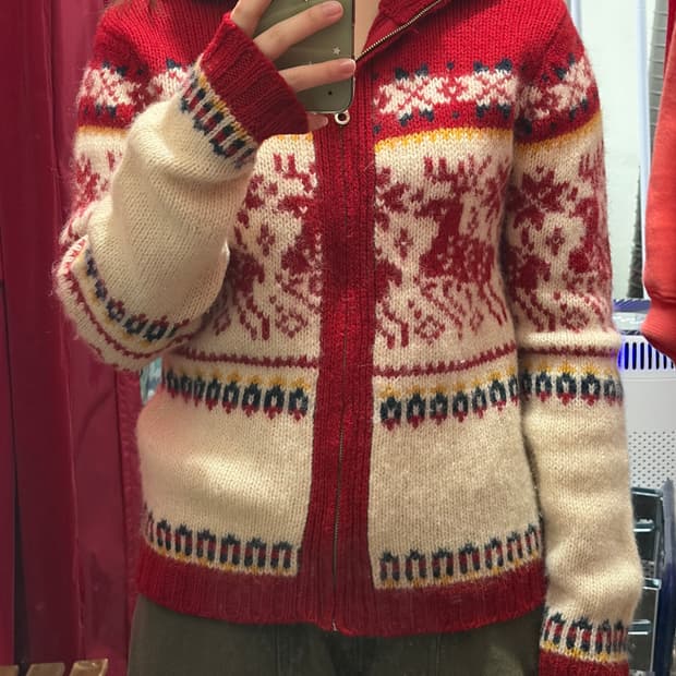 Wool 100% 노르딕 니트 집업 s 울 100% 