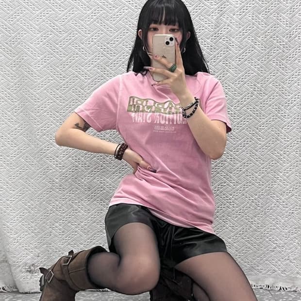 나파피리 Y2K 레트로 00's 딸기 말차라떼 반팔티 90 C11780