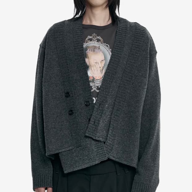 아조바이아조 Double Layered Cardigan[CHARCOAL]