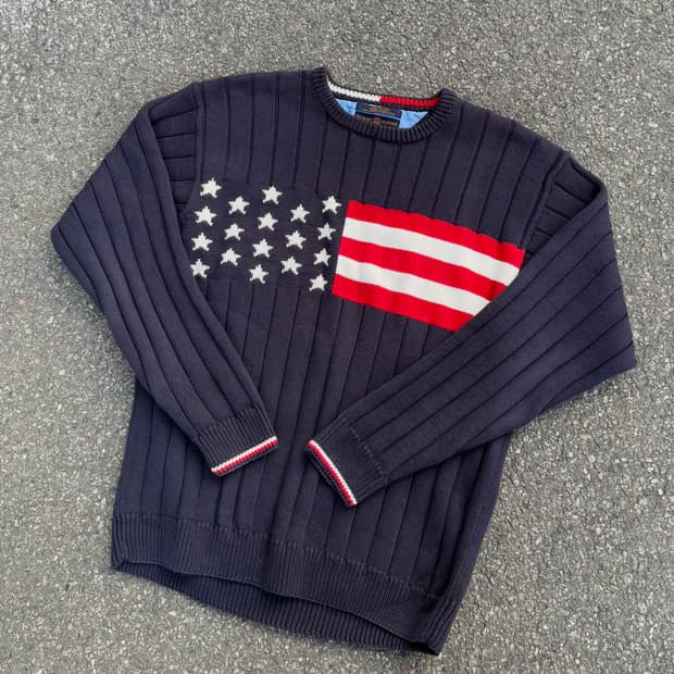 90s 타미힐피거 빅로고 성조기 니트