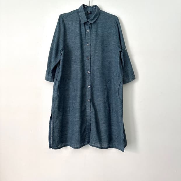 Check drop long shirt / teal