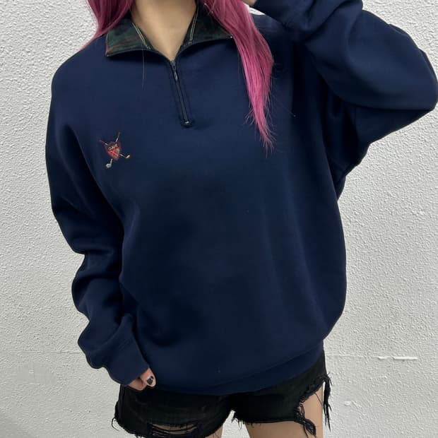 폴로 랄프로렌 골프로고 네이비 반집업 M