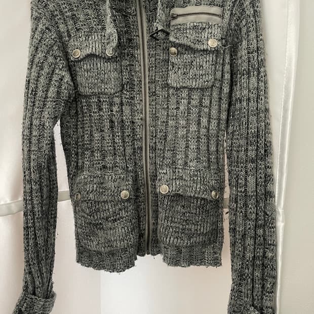 그레이 멜란지 집업 포켓 니트 자켓