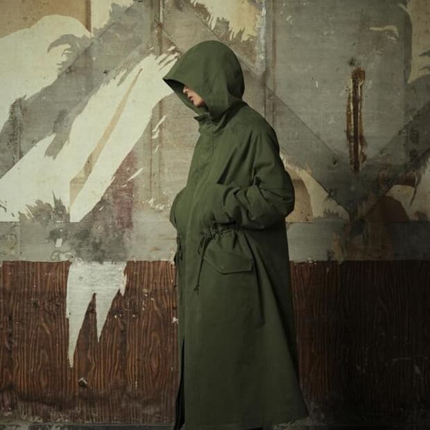 Yiyae 이예 몰스킨 후드 롱파카 카키 m