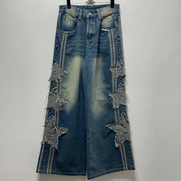 여성 데님 와이드 나팔바지 삼선 S 