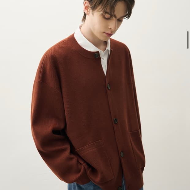 (XL) 드로우핏 오버사이즈 울 라운드 가디건 [BRICK] 판매