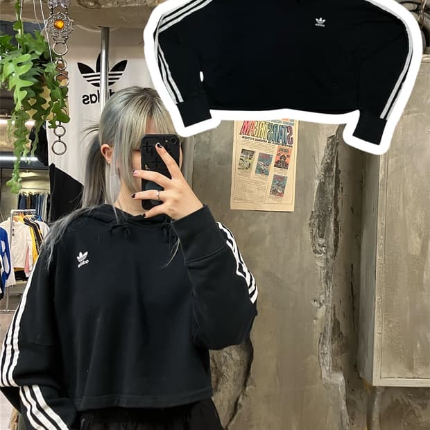 아디다스 크롭 후드 블랙 M  #csz679