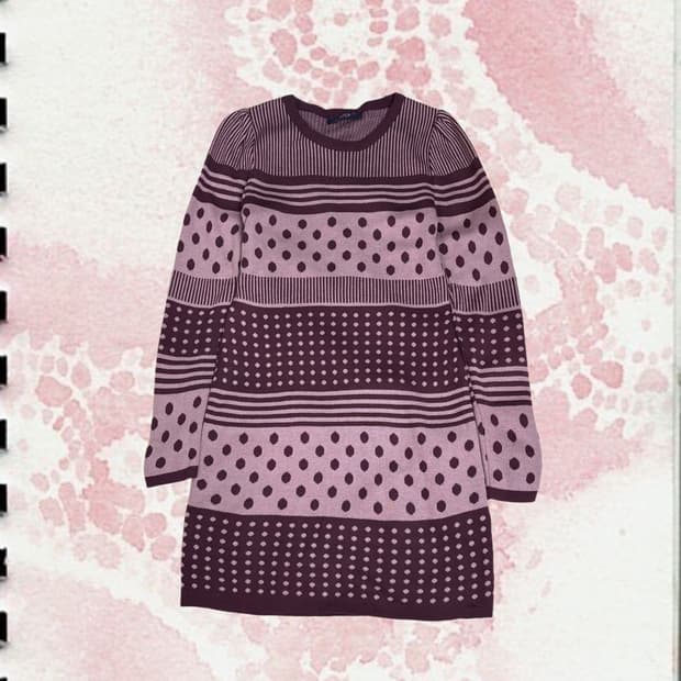 빈티지 Soup 핑크 도트 스트라이프 니트 원피스