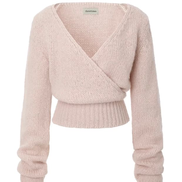 쓰리타임즈 랩 니트 탑 핑크