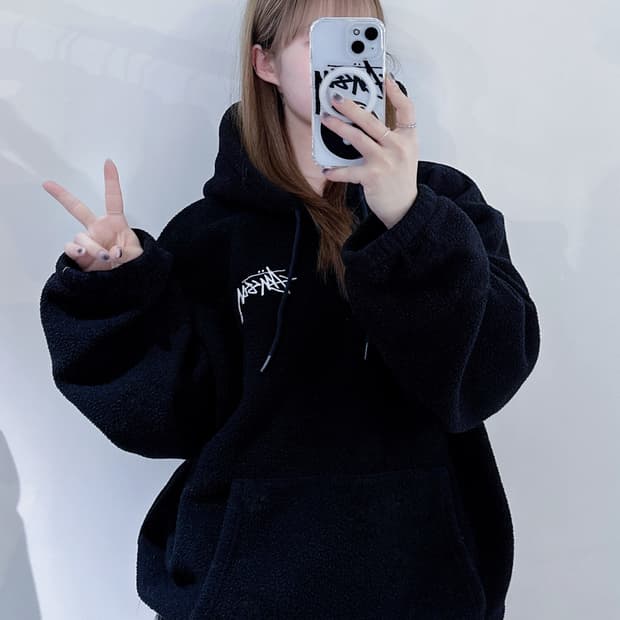 스투시 블랙 후리스 후드