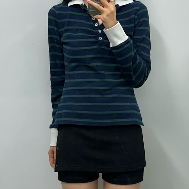 스컬프터 스트라이프 럭비 카라 티셔츠