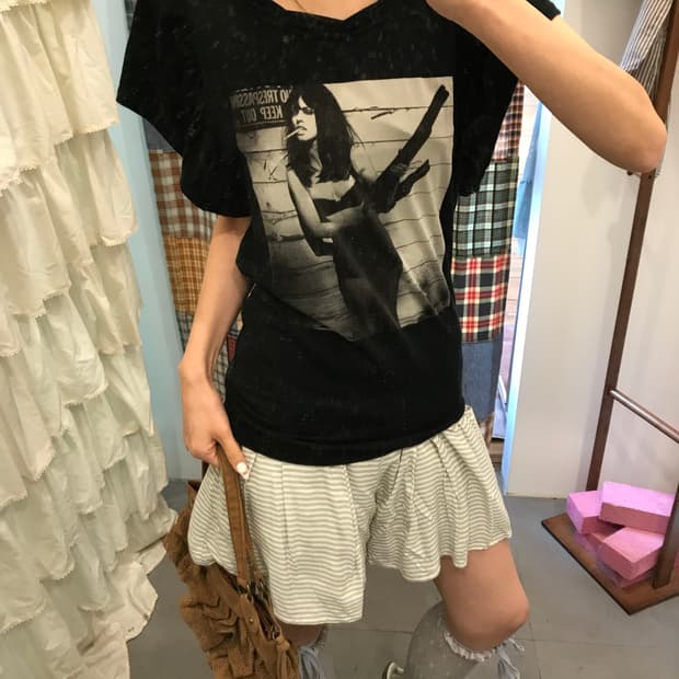 히스테릭글래머 블랙 셔링 히스걸 티셔츠