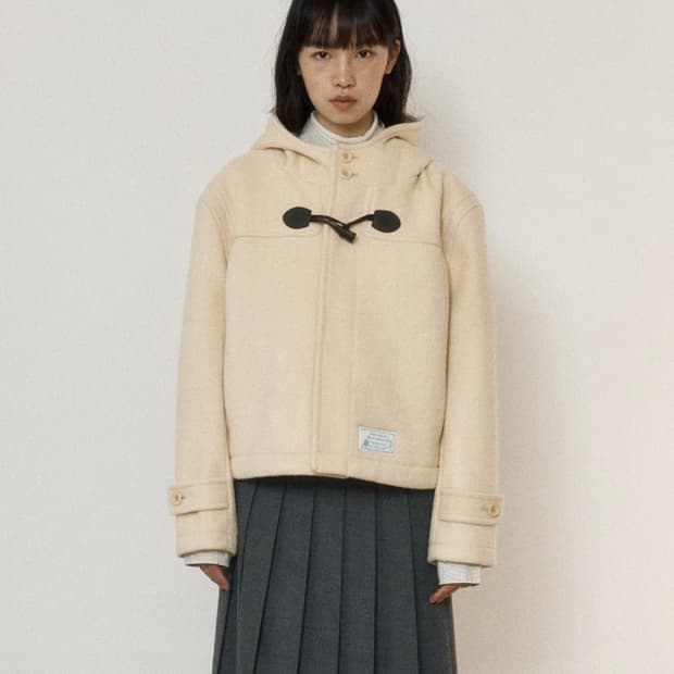 로씨로씨 크롭 후드 울 더플 코트 버터베이지