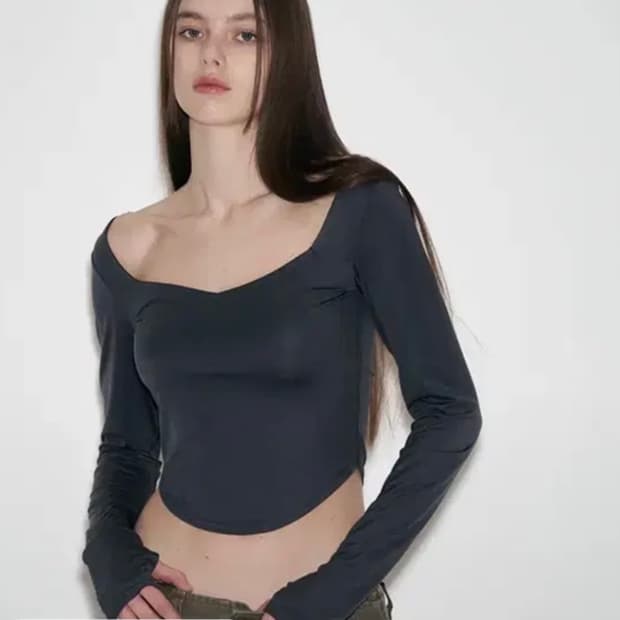 플리즈노팔로우 플노팔 디바 베이직 롱 슬리브 차콜 새상품