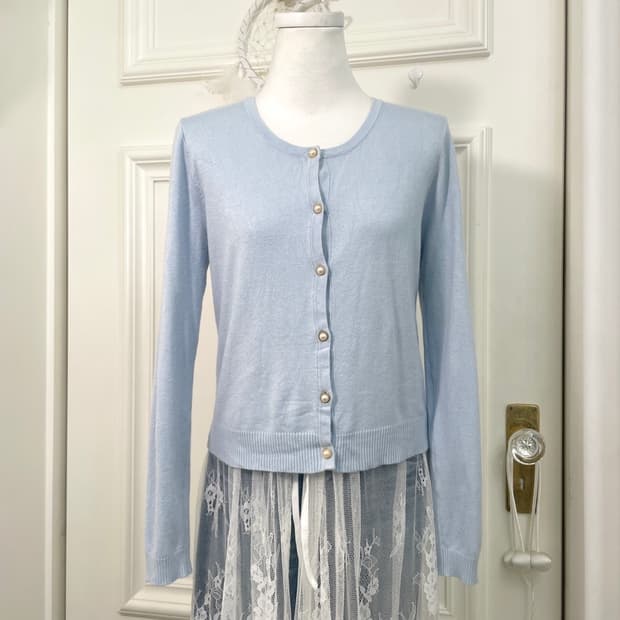 INGNI sky blue pearl button basic cardig