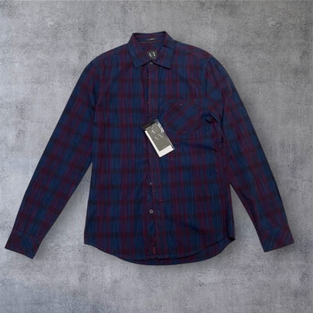 아르마니 익스체인지 네이비 퍼플 체크 슬림핏 셔츠 S(90)