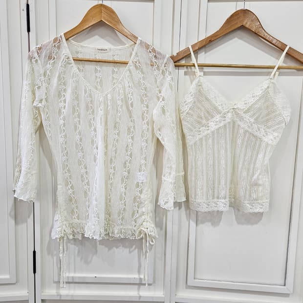 레이스 가디건+나시 세트