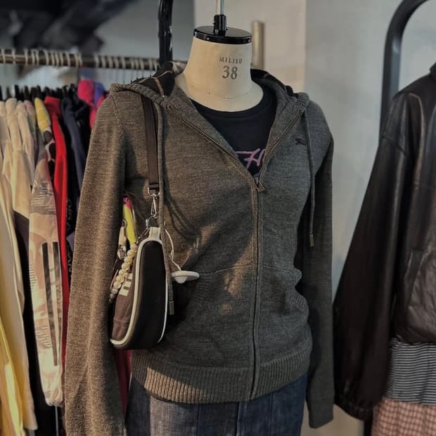 Burberry Charcoal Knit Zip-Up Hoodie