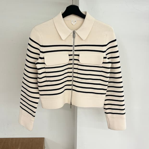 아르켓 오프 화이트/스트라이프 니티드 코튼 자켓