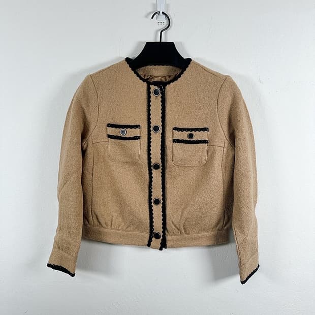 (정품/새상품)  자주 여성 베이지 라운드넥 포켓 트위드 자켓