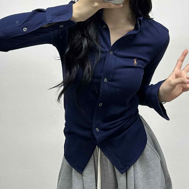 폴로 랄프로렌 네이비 니트 옥스포드 걸즈 셔츠(XS)