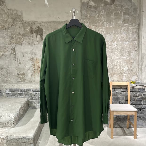 와이즈 포 맨 그린 싱글 포켓 카라 셔츠