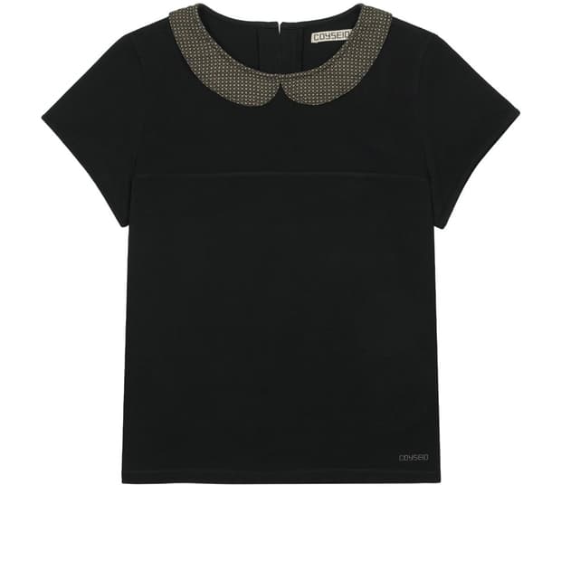 ROUND COLLAR HALF BLOUSE BLACK