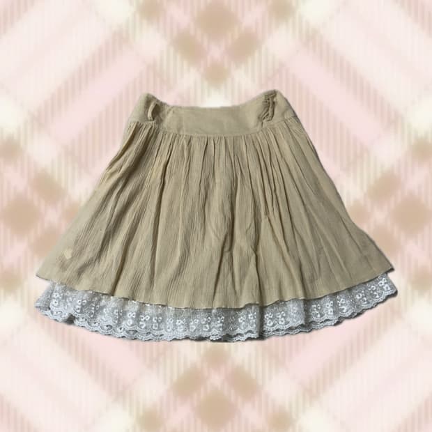 베이지 레이스 스커트 치마 라떼 히메 갸루 러블리 로걀 모리 빈티지
