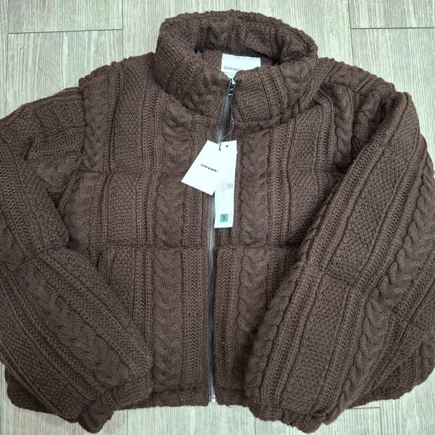 Code:graphy 브라운 케이블 니트 크롭 패딩 S