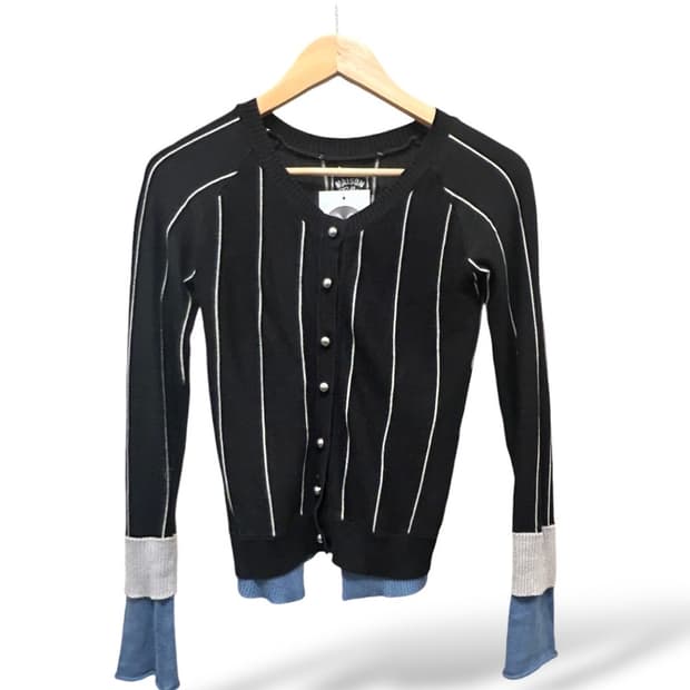 Maison gilly 블랙 스트라이프 레이어드 가디건