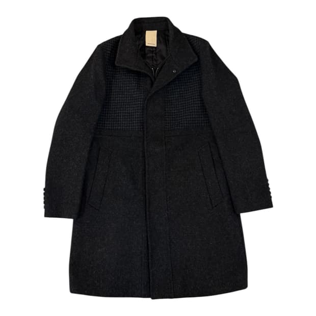 우영미 12FW 해리스 트위드 헤링본 하이넥 울 코트