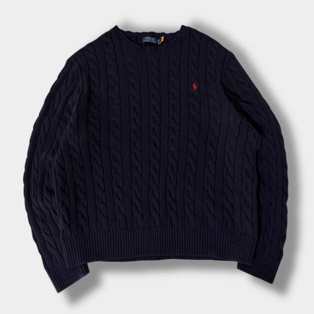 폴로 랄프로렌 신형qr라벨 딥네이비 코튼 케이블 니트