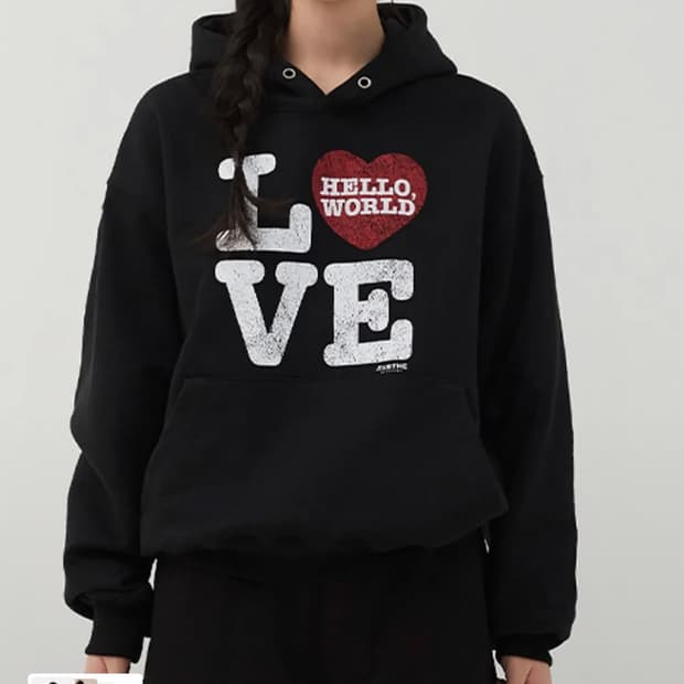 밈더워드로브 헬로월드 LOVE 후드티 블랙