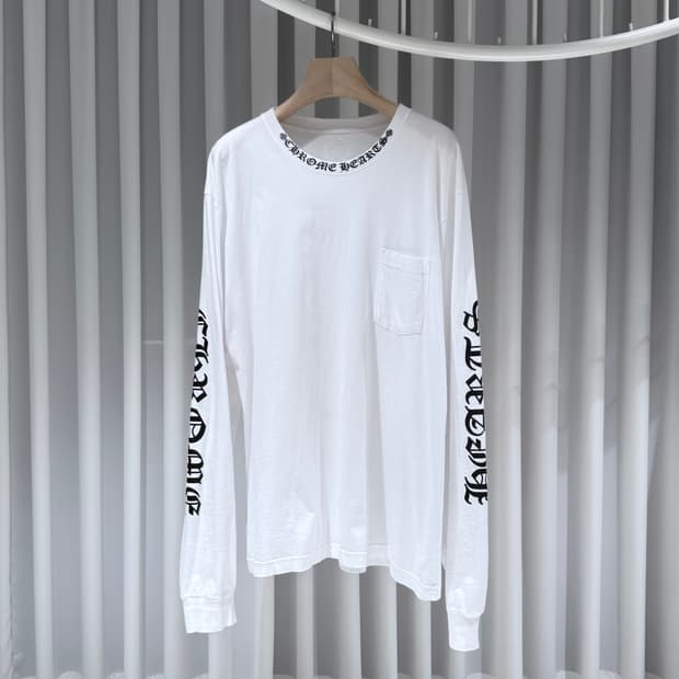 2XL / 크롬하츠 넥로고 자수 화이트 롱슬리브