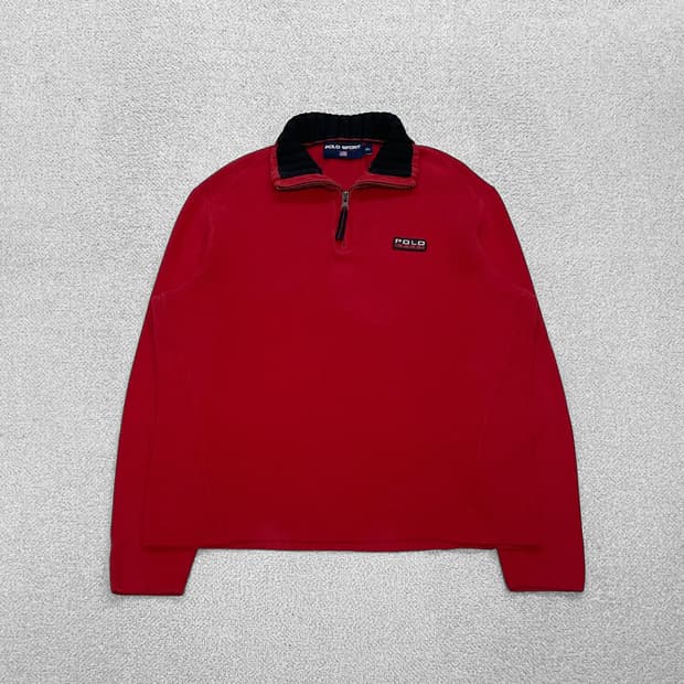 폴로 랄프로렌 스포츠 로고 코튼 하프 집업 니트 레드
