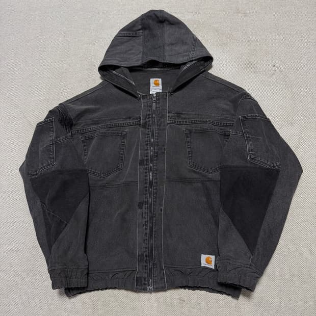 칼하트 블랙 데님 포켓 후드 자켓