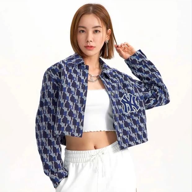 엠엘비(MLB) 22fw 큐브 모노그램 자카드 크롭 자켓 S