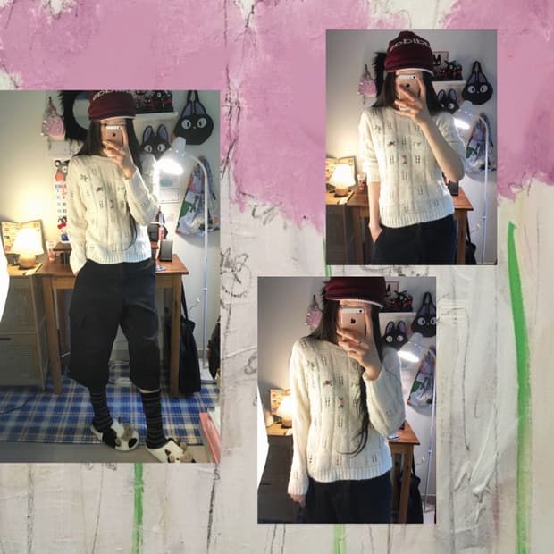 vintage floral patterned sweater ivory