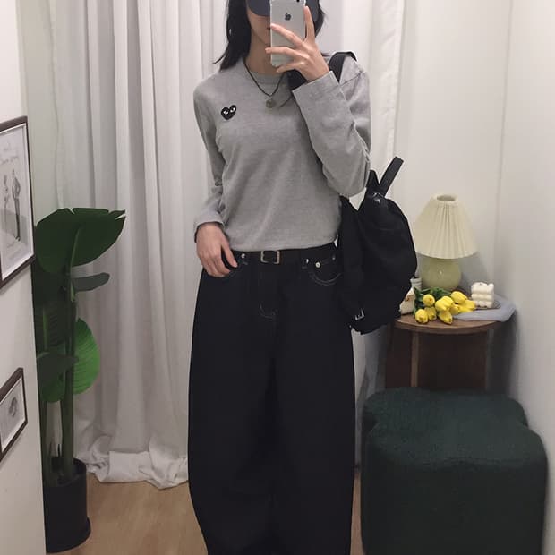 여성 꼼데가르송 라운드 긴팔티 95