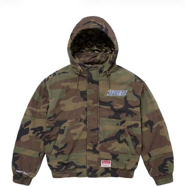 [L] 슈프림 미첼 & 네스 트윌 스타디움 자켓 우드랜드 카모