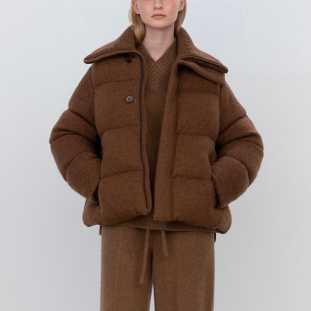 L 우마뭉 브라운 셔틀랜드니트 윙카라 푸퍼패딩