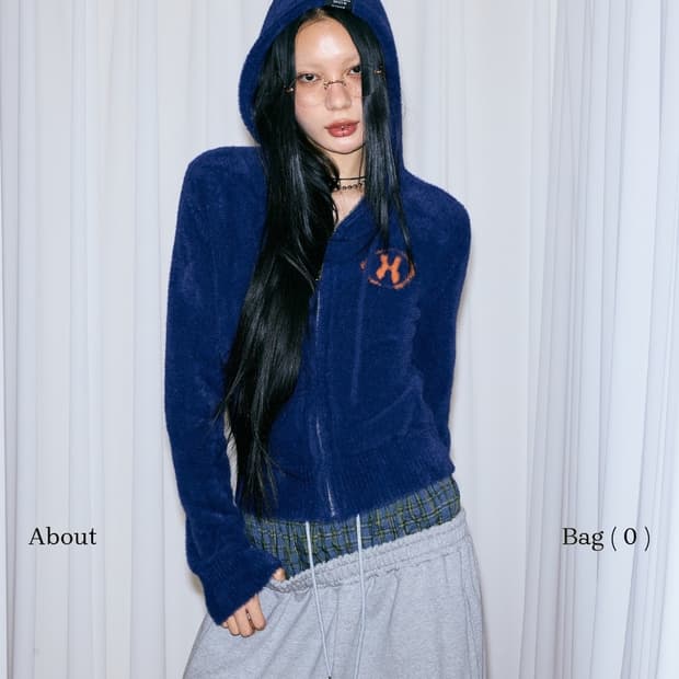 미스테리어스호텔 knit hopd zip up 블루