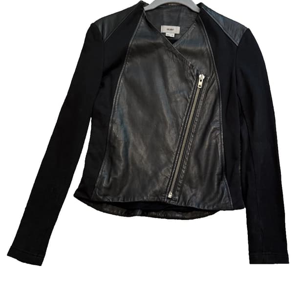 헬무트 랭 레더 패널 믹스 모토 자켓