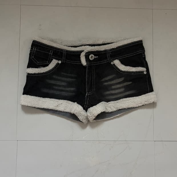 • Black denim fur pants