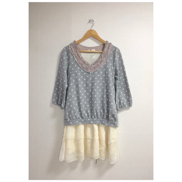 axes femme 엑시즈팜 그레이 하트 쉬폰 레이어드 원피스 튜닉
