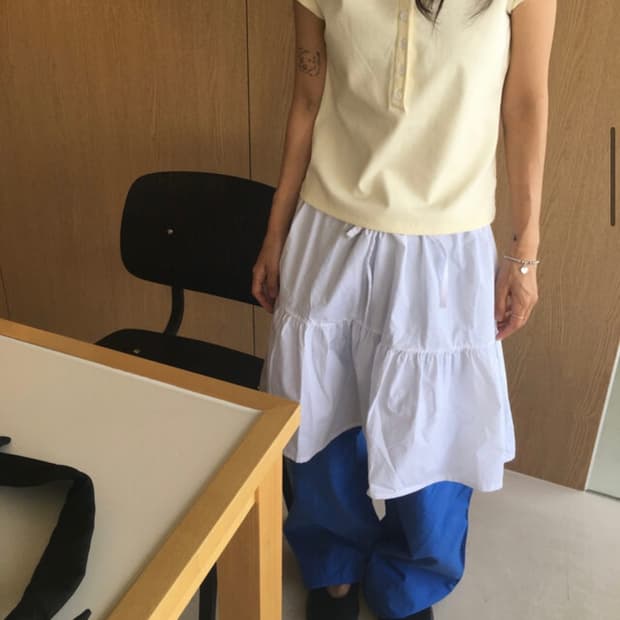 (새상품) Eyelet Band Skirt 셔링 미디스커트