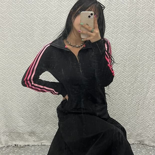 아디다스 00's 대장급 그라데이션 블랙핑크 져지 집업 S C06621