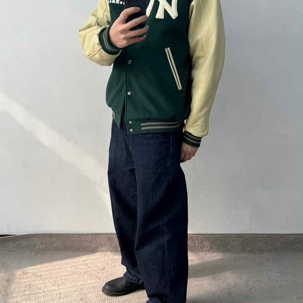 [XL] 디스이즈네버뎃 x 뉴에라 NY 가죽 바시티 자켓