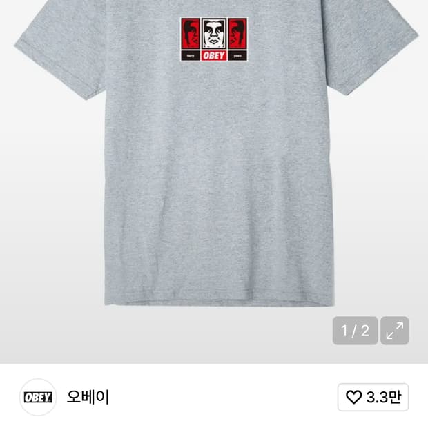오베이 30주년 한정판) 3페이스 아이콘 라운드 반팔티 그레이 L