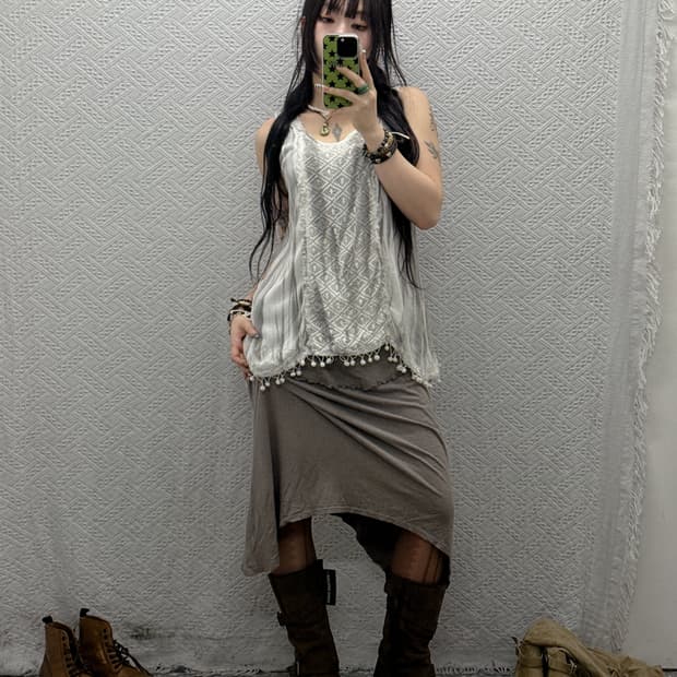 빈티지 페어리 레이스 란제리코어 구슬 나시 슬리브리스 K0003